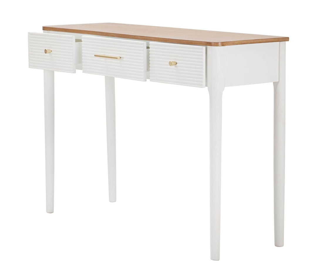 Mesa Consola Rectangular de Madera Blanca con 3 Cajones