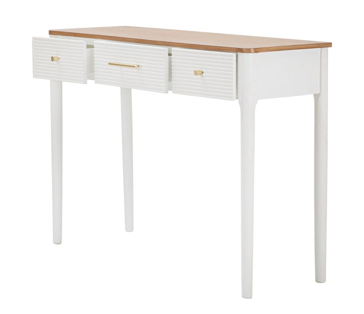 Mesa Consola Rectangular de Madera Blanca con 3 Cajones