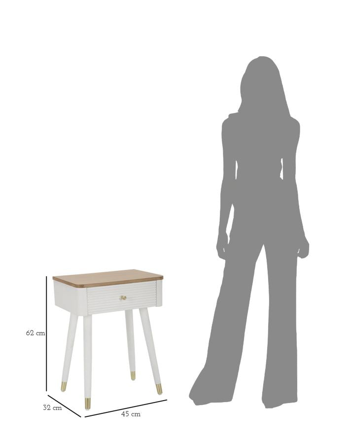 Mesa De Noche De Madera Blanca Con Cajones