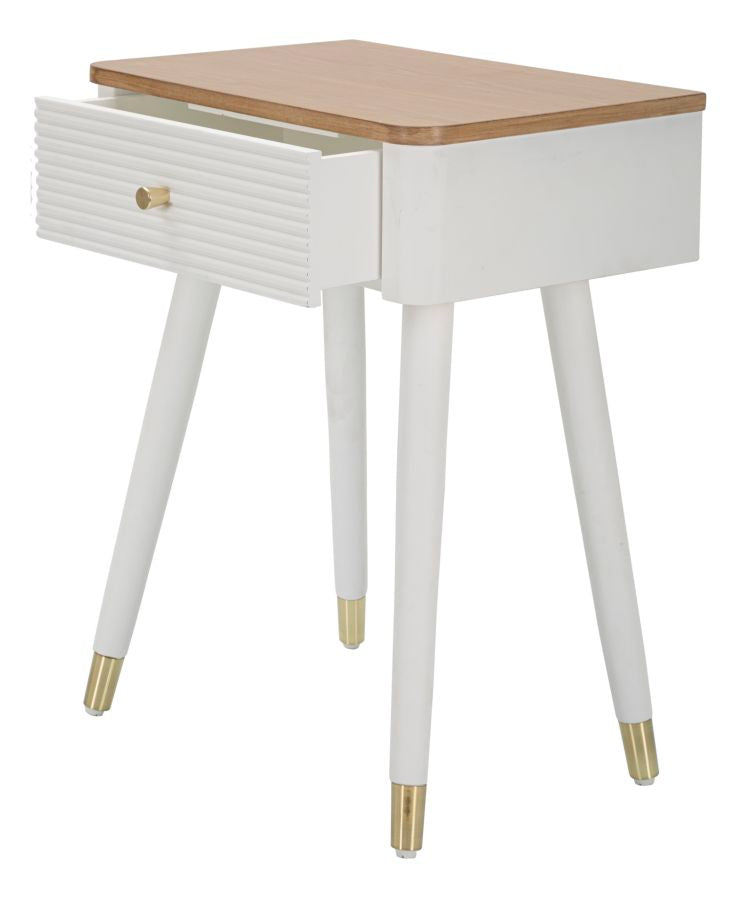 Mesa De Noche De Madera Blanca Con Cajones