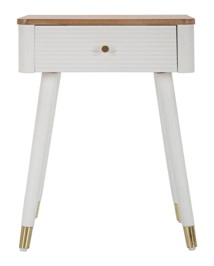 Mesa De Noche De Madera Blanca Con Cajones