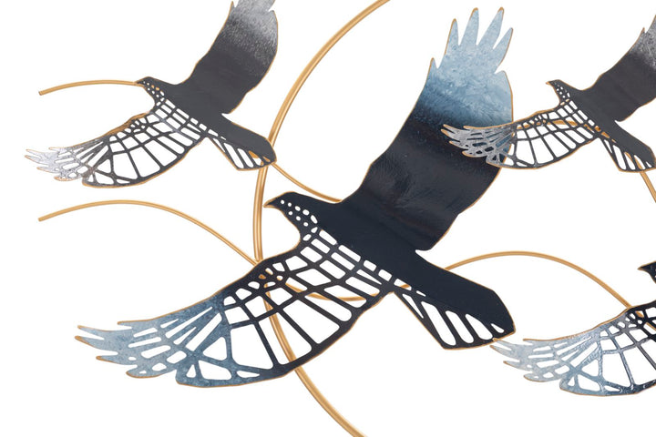 Decoración Pared Metal Pájaros Volando Marco Redondo