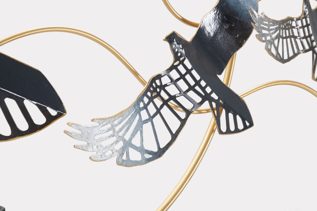 Decoración Pared Metal Pájaros Volando Marco Redondo