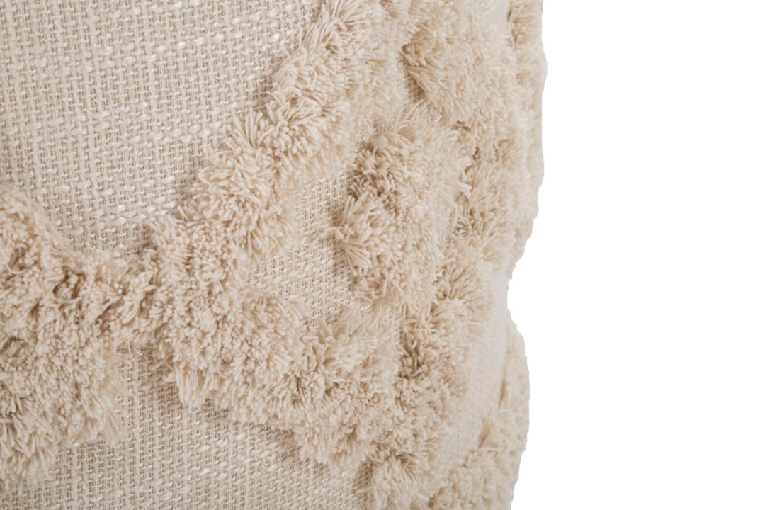 Puff Redondo Crema con Base de Madera