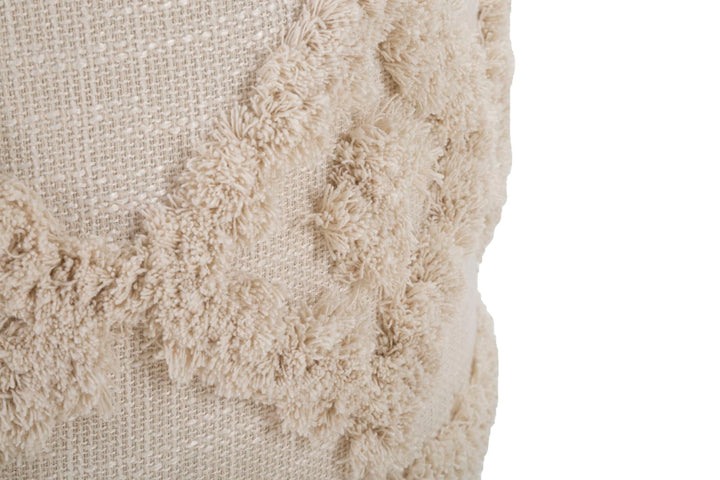 Puff Redondo Crema con Base de Madera