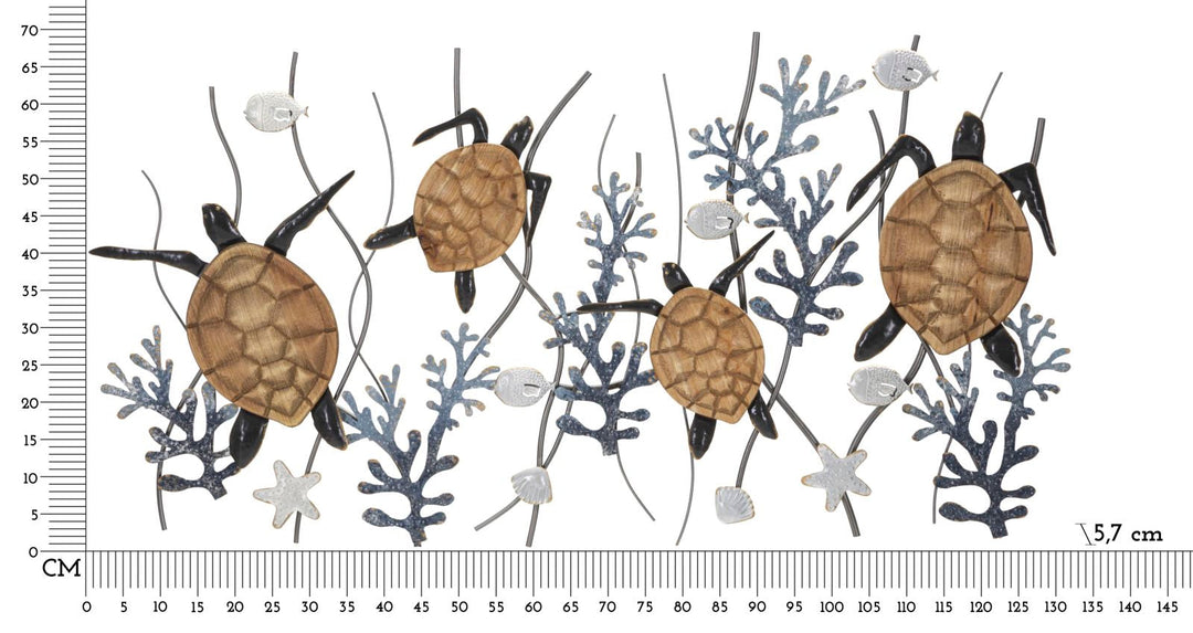 Decoración de pared de tortugas y peces de concha de mar de metal