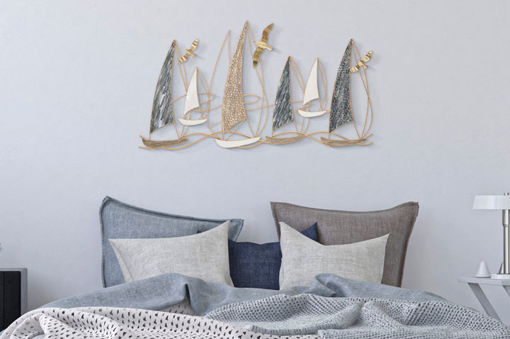 Decoración de Pared Barcos de Vela y Pájaros de Metal