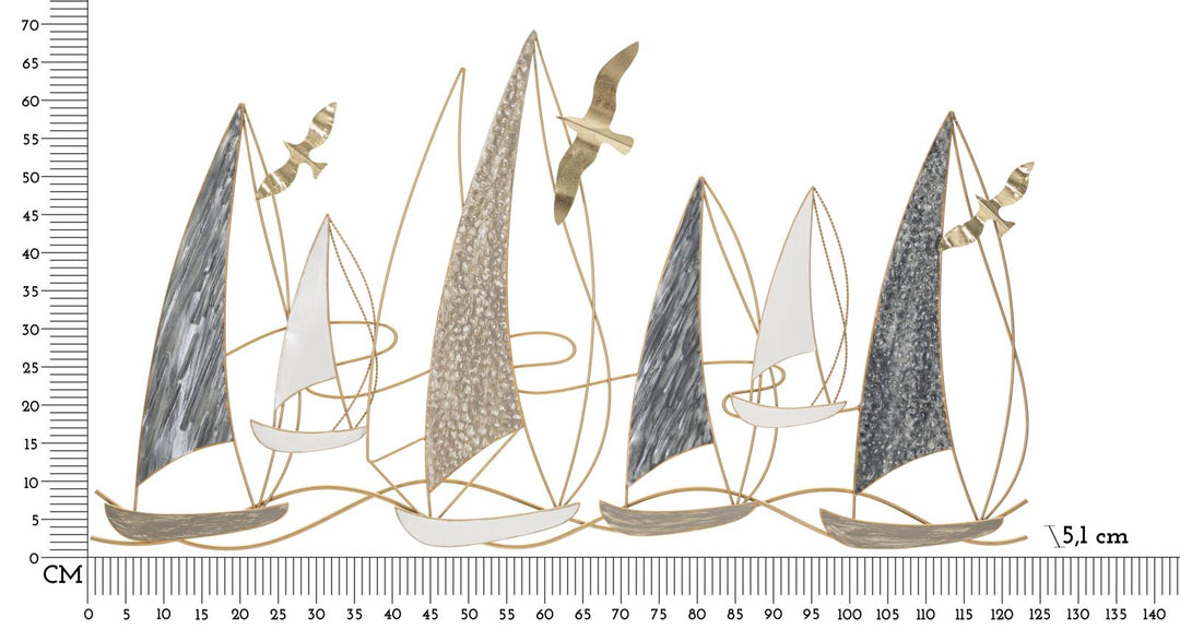 Decoración de Pared Barcos de Vela y Pájaros de Metal