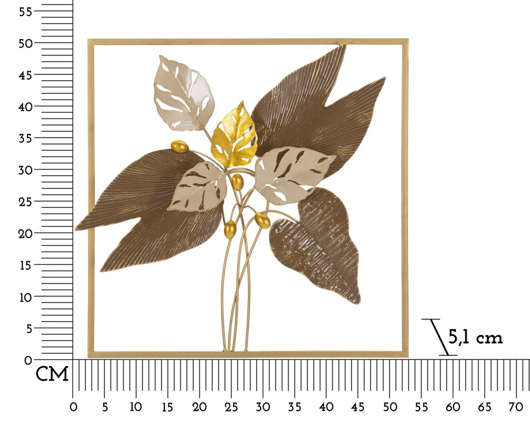 Decoración de la pared del patrón de la hoja del metal en el marco cuadrado