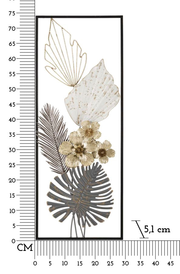 Decoración de pared de metal con estampado de hojas tropicales en marco cuadrado