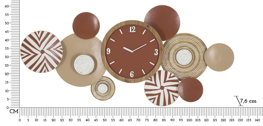Reloj de Pared de Metal Marrón Decorado con Círculos Geométricos Redondos