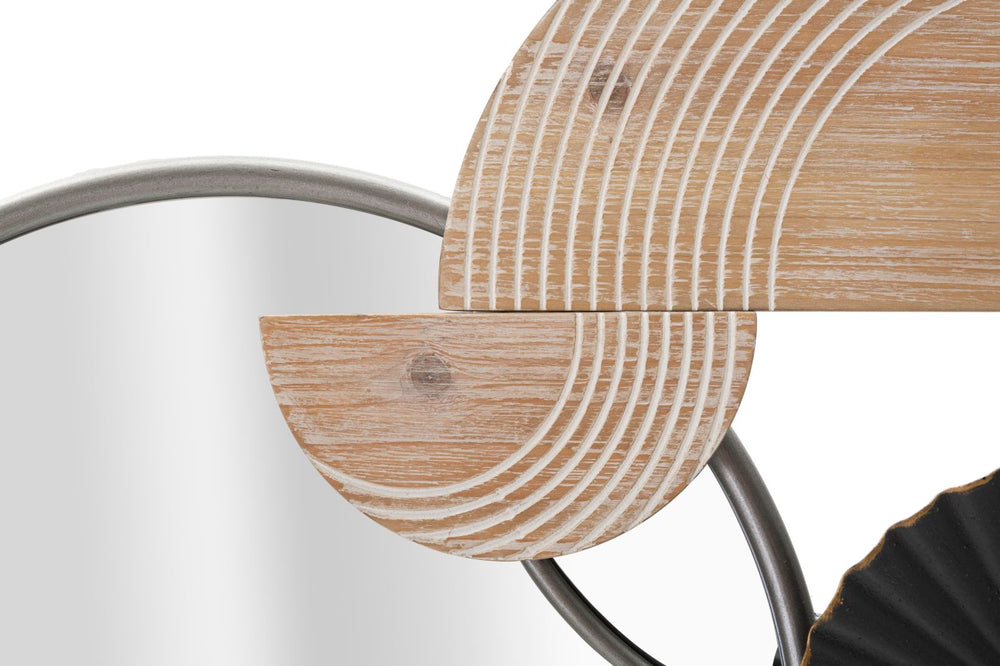 Metal y madera círculos geométricos decorado espejo de pared