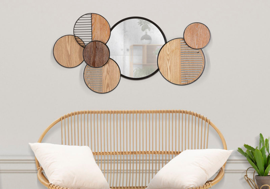 Metal y madera círculos geométricos decorado espejo de pared