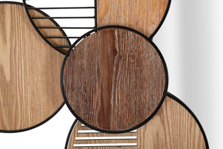Metal y madera círculos geométricos decorado espejo de pared