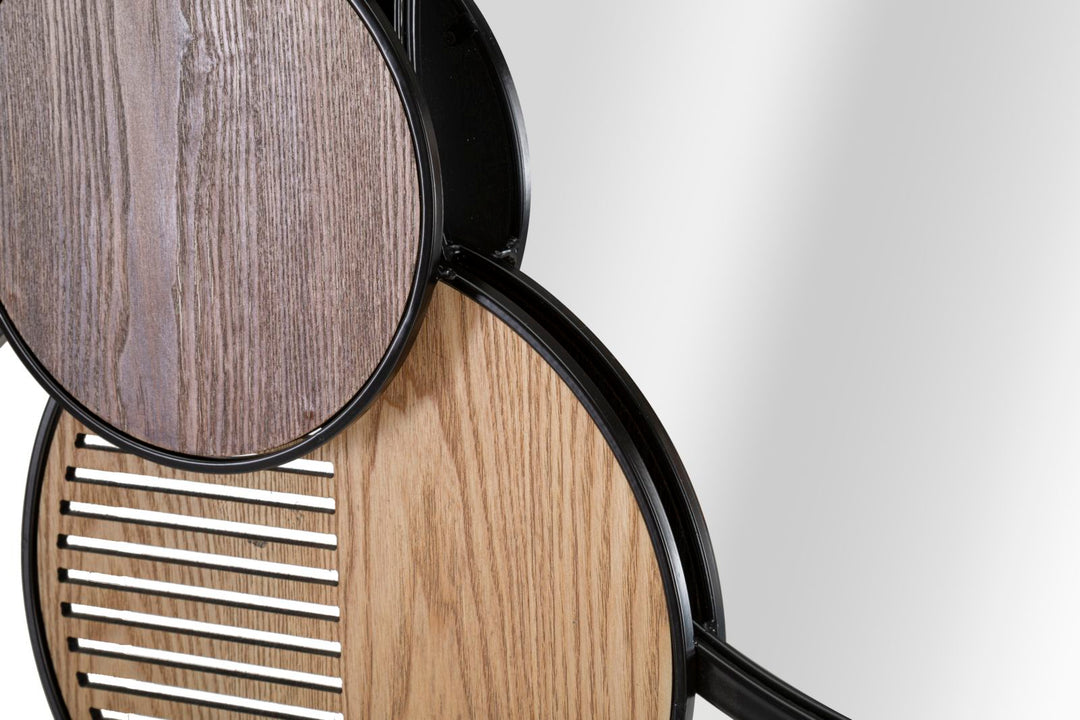 Metal y madera círculos geométricos decorado espejo de pared
