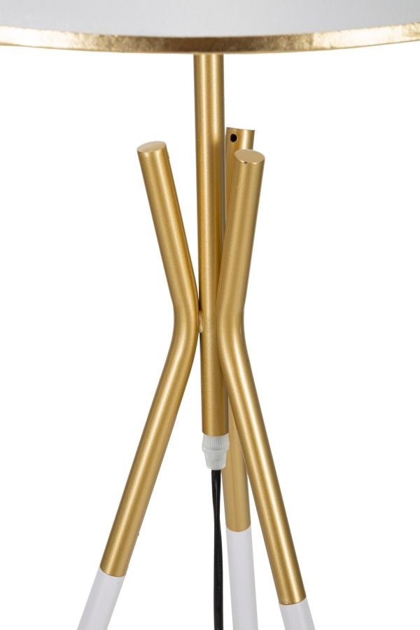 Lámpara de Pie de Metal Dorado y Blanco con 3 Patas