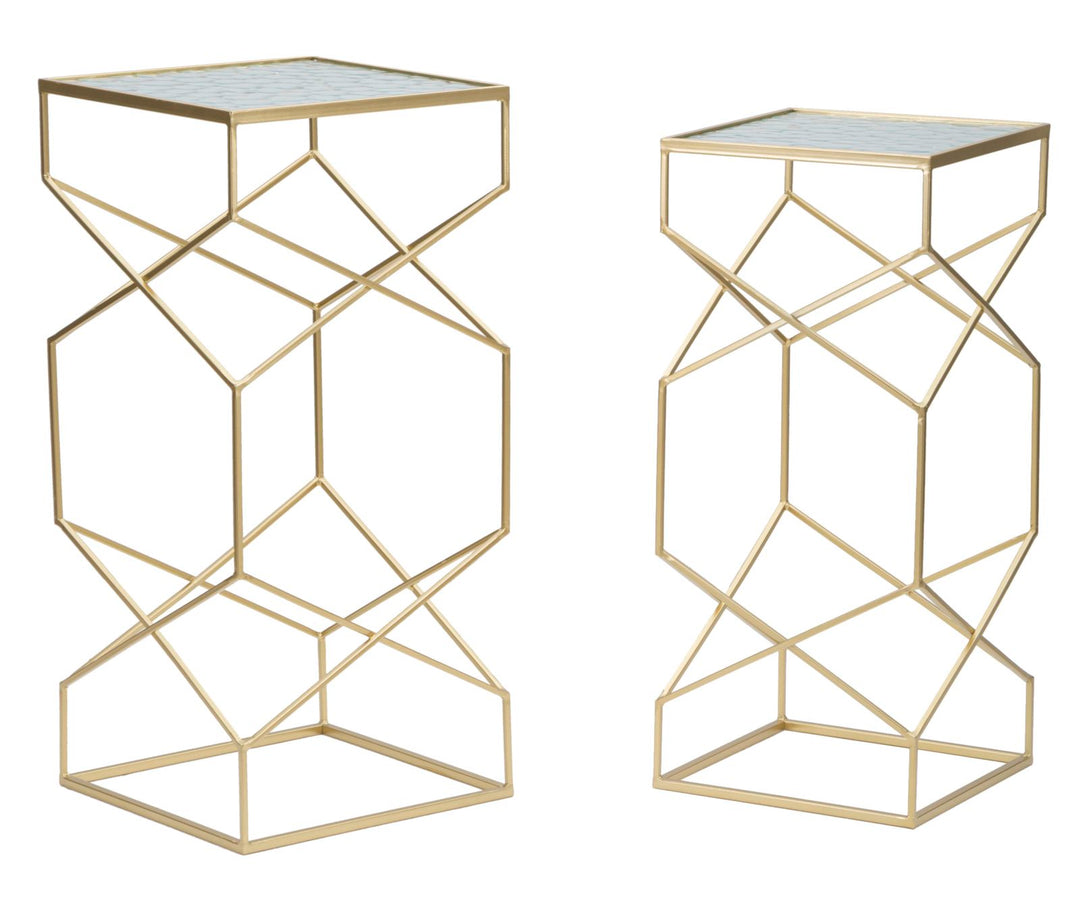 Juego de 2 mesas auxiliares de cristal con base dorada – Glassy Collection