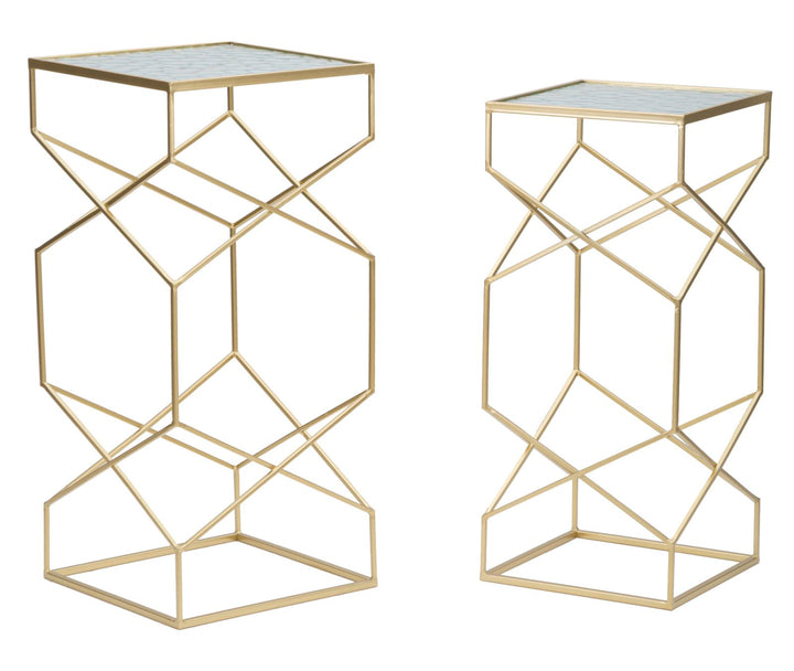 Juego de 2 mesas auxiliares de cristal con base dorada – Glassy Collection