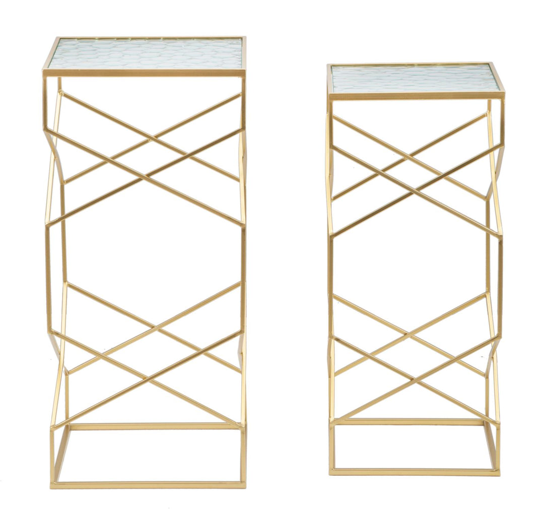 Juego de 2 mesas auxiliares de cristal con base dorada – Glassy Collection