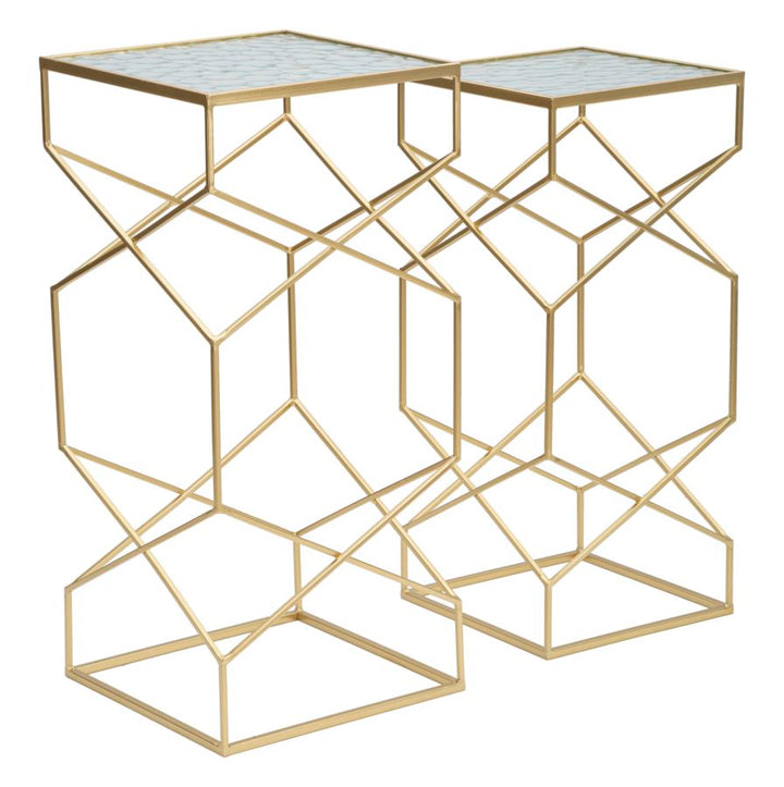 Juego de 2 mesas auxiliares de cristal con base dorada – Glassy Collection
