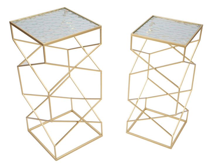 Juego de 2 mesas auxiliares de cristal con base dorada – Glassy Collection