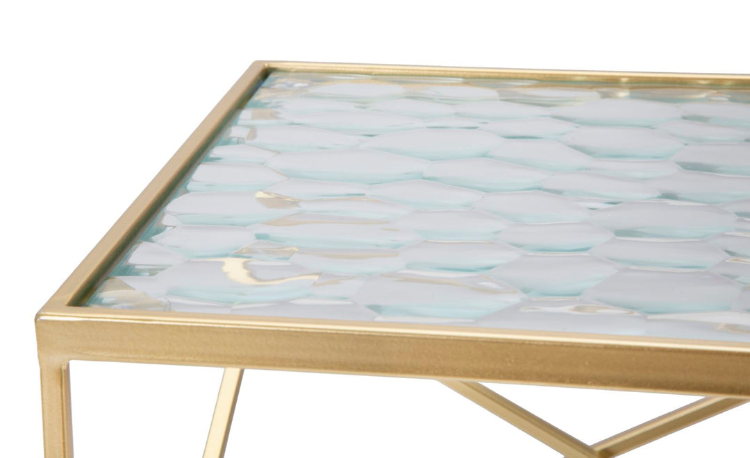 Juego de 2 mesas auxiliares de cristal con base dorada – Glassy Collection
