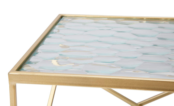 Juego de 2 mesas auxiliares de cristal con base dorada – Glassy Collection
