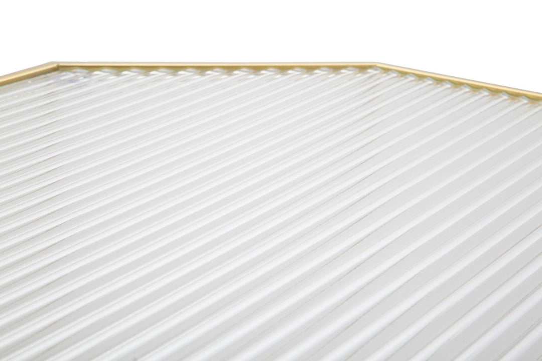 Juego de 2 mesas auxiliares de cristal con marco dorado – New Glass