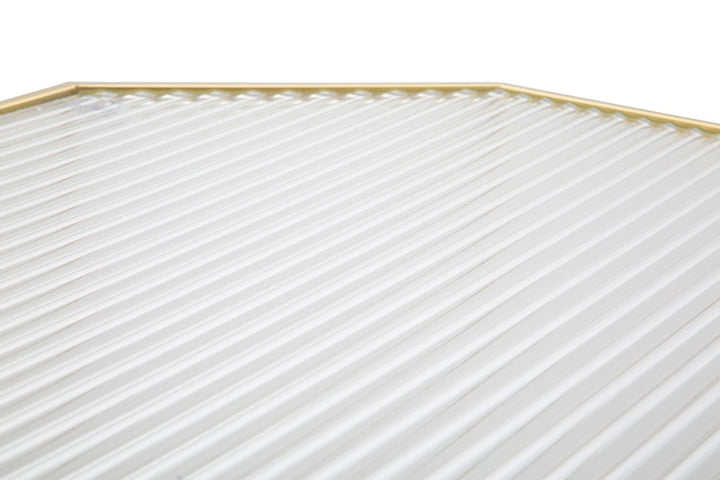 Juego de 2 mesas auxiliares de cristal con marco dorado – New Glass