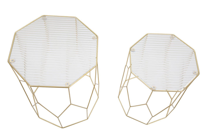 Juego de 2 mesas auxiliares de cristal con marco dorado – New Glass Collection