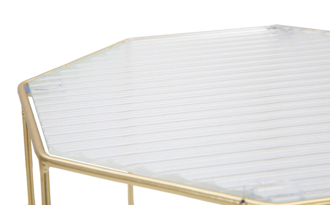 Juego de 2 mesas auxiliares de cristal con marco dorado – New Glass Collection