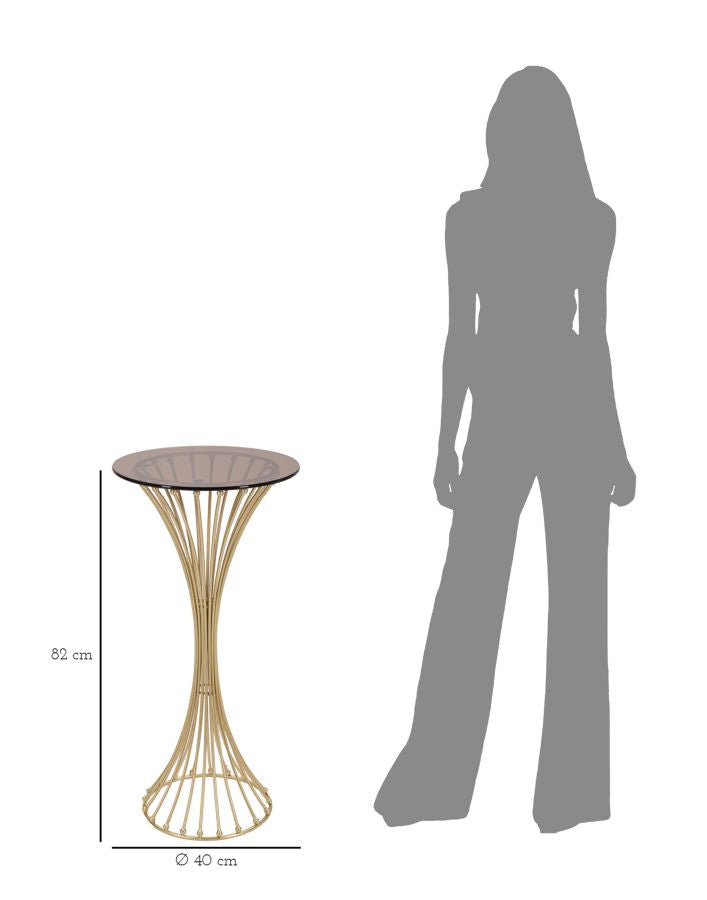 Mesa pedestal de metal dorado con base decorativa – Centur estilo moderno