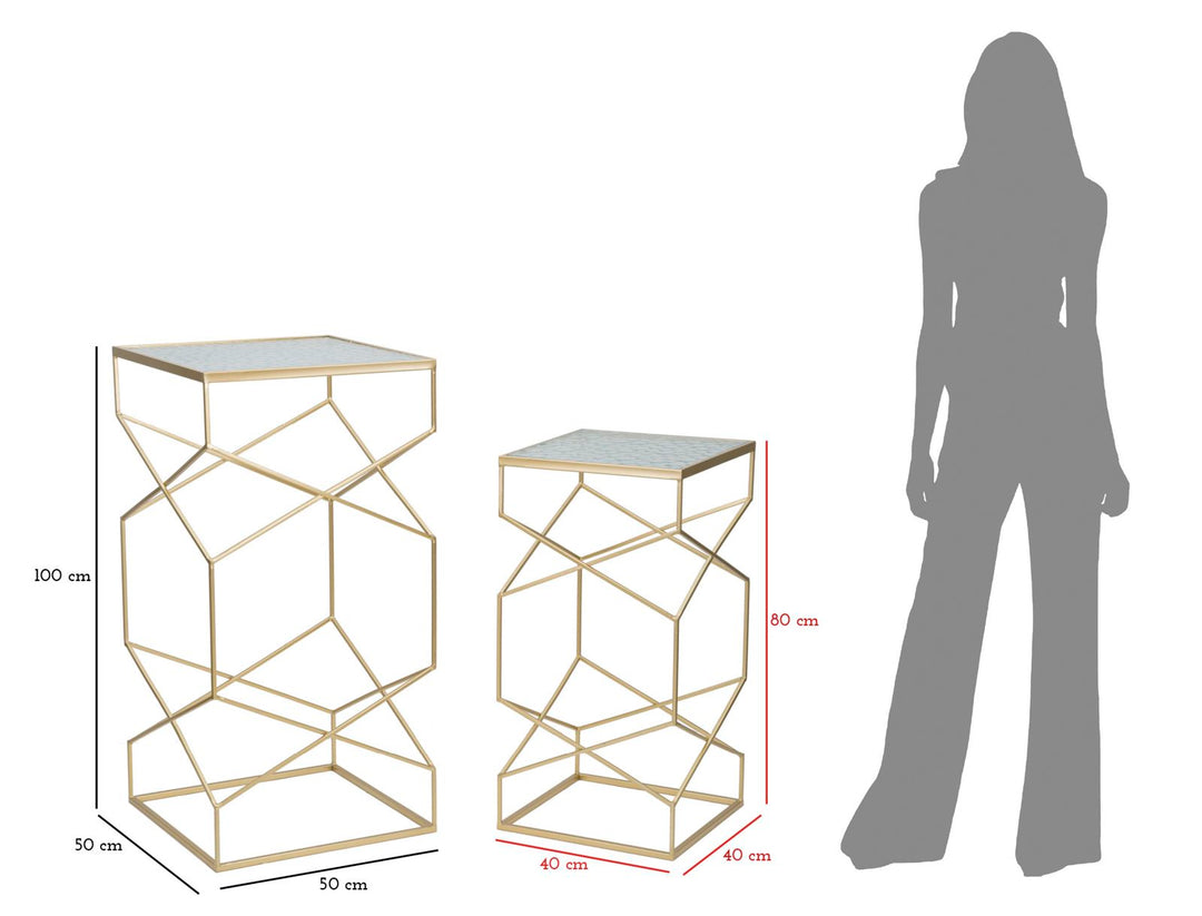 Mesas auxiliares de metal dorado con tapa de cristal – Glassy Coppia