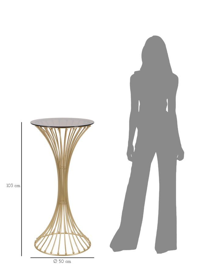 Mesa alta de metal dorado con base decorativa – Centur mesa de acento