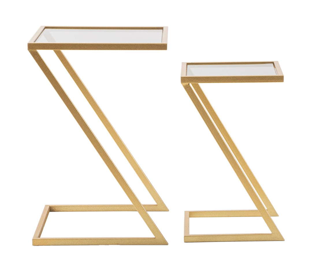 Juego de 2 mesas auxiliares geométricas con base de metal dorado – Z Design