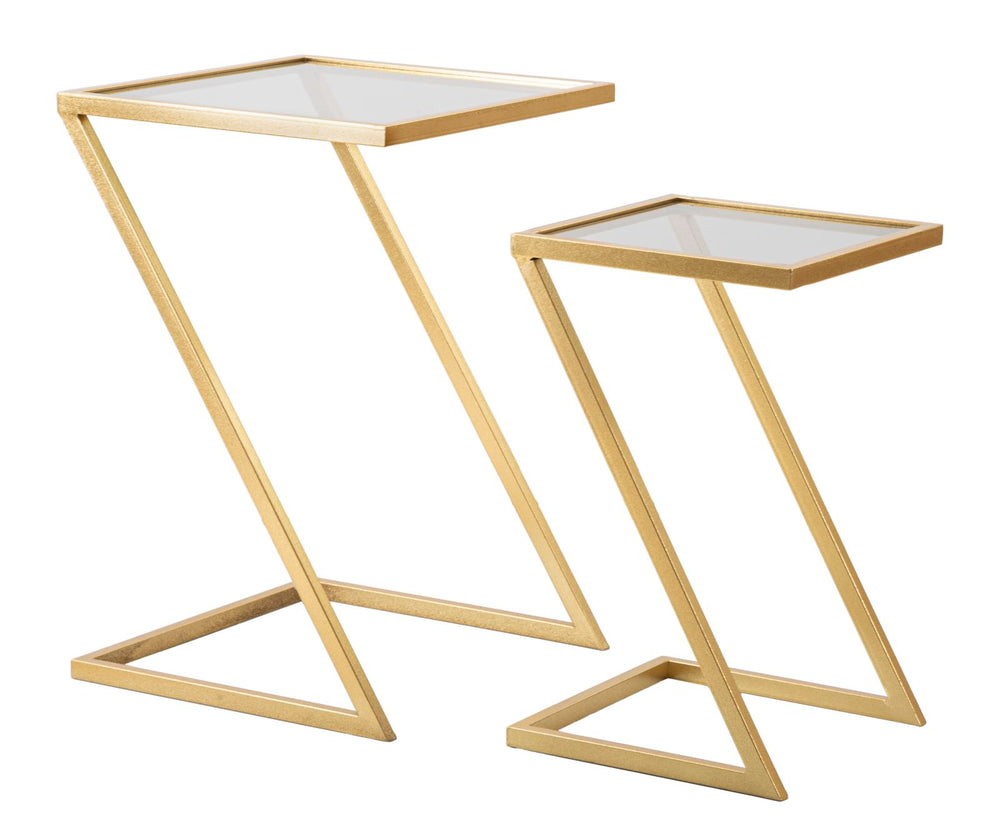 Juego de 2 mesas auxiliares geométricas con base de metal dorado – Z Design