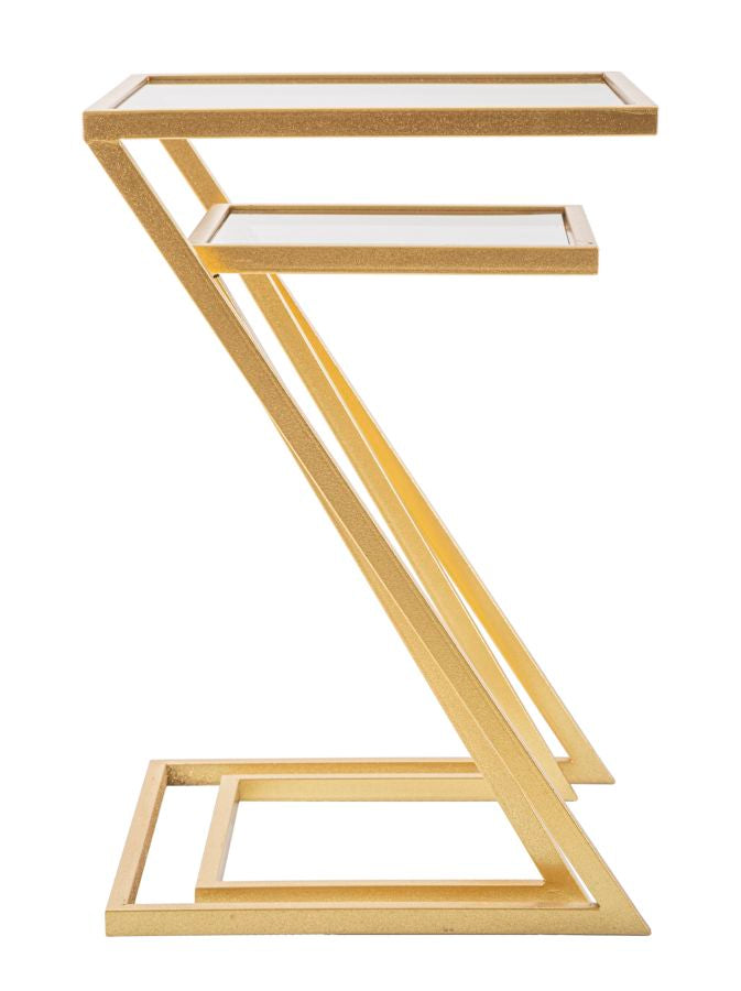 Juego de 2 mesas auxiliares geométricas con base de metal dorado – Z Design