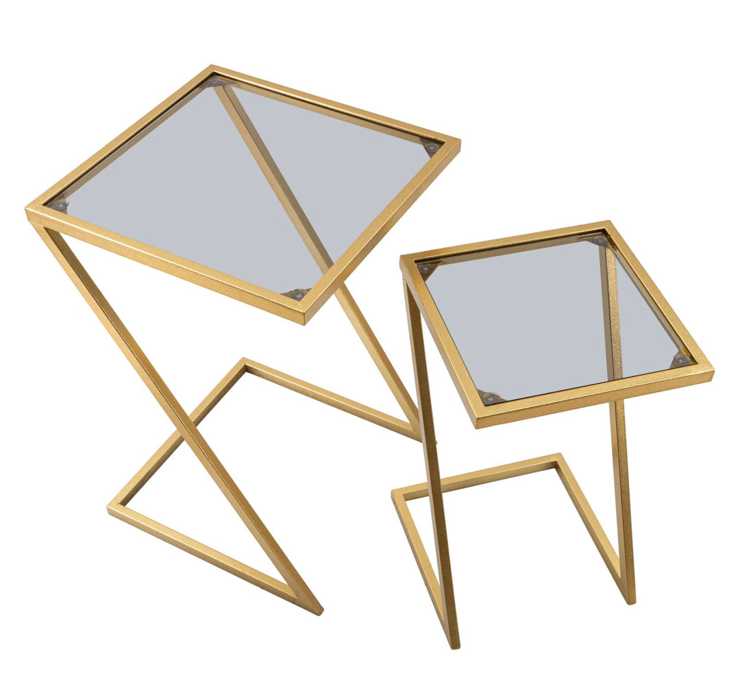 Juego de 2 mesas auxiliares geométricas con base de metal dorado – Z Design