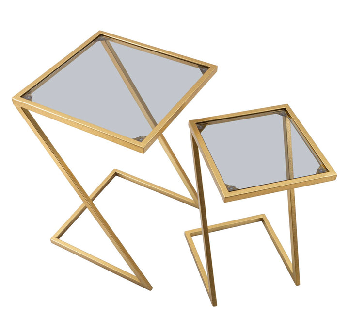 Juego de 2 mesas auxiliares geométricas con base de metal dorado – Z Design