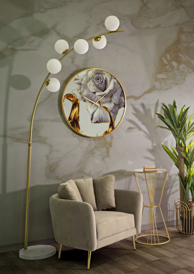 Lámpara de Pie Arqueada de Metal Dorado con 6 Bombillas