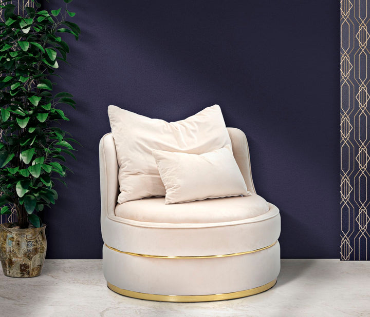 Sillón giratorio de terciopelo crema con base dorada – Paris Space sillón de acento
