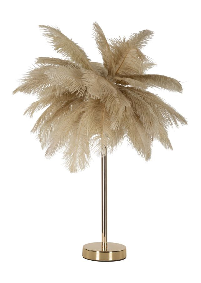 Lámpara de mesa palmera camello con pantalla de tela – Diseño tropical