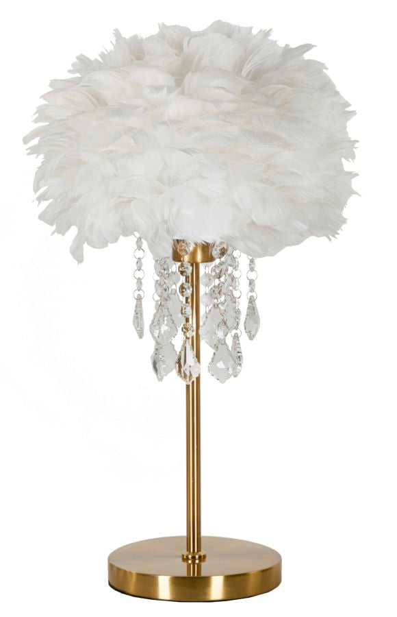 Lámpara de mesa estilo cristal blanca con pantalla de tela – Diamon Collection