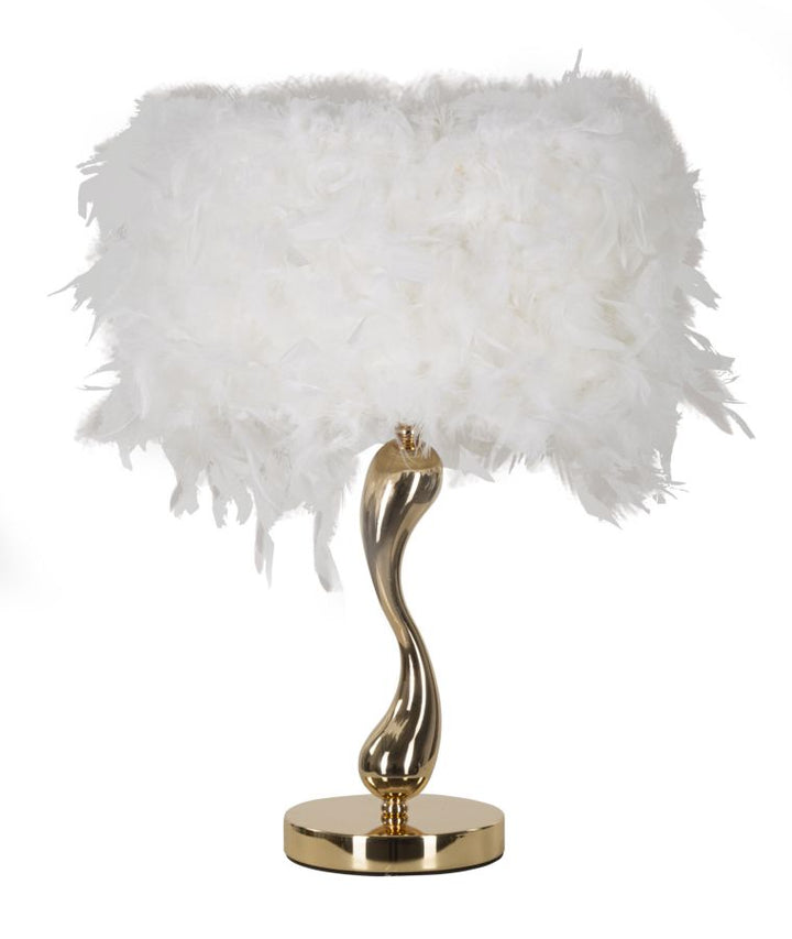Lámpara de mesa de plumas blanca con base dorada – Cart Collection