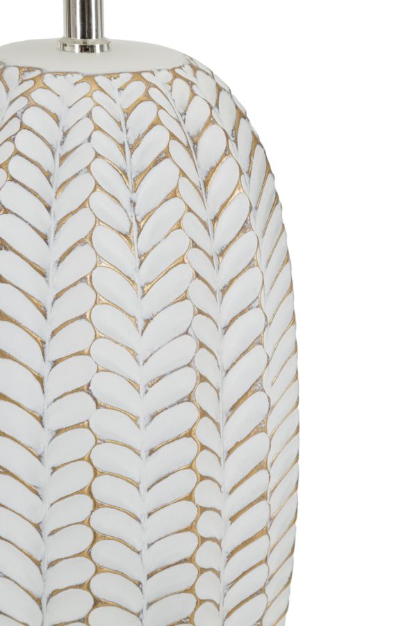 Lámpara de mesa de cerámica blanca con pantalla de tela – Leaf Collection