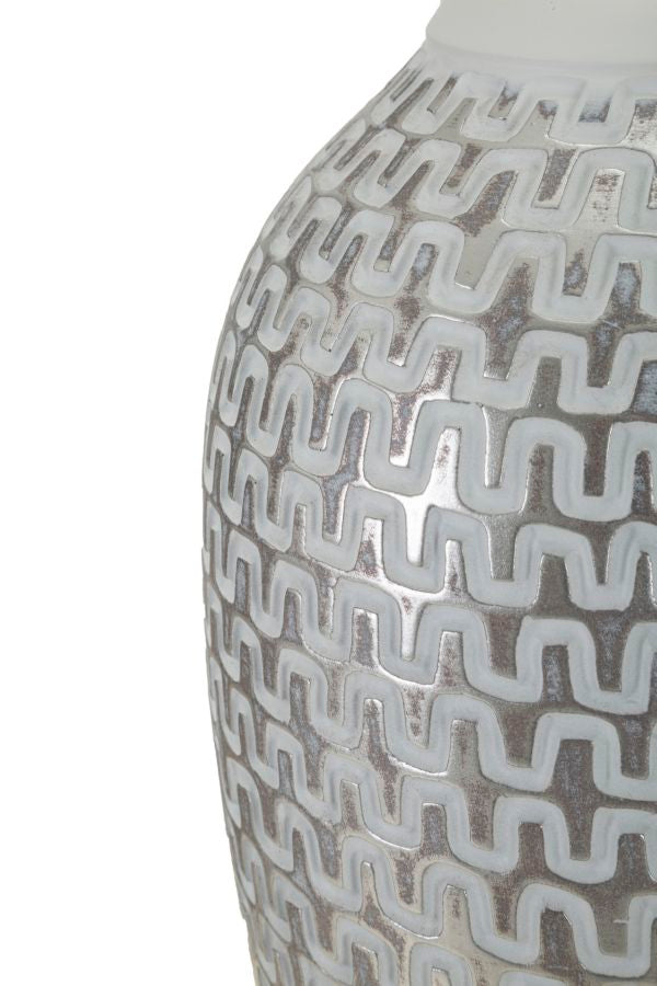 Lámpara de mesa de cerámica gris con pantalla de tela – Wave Collection