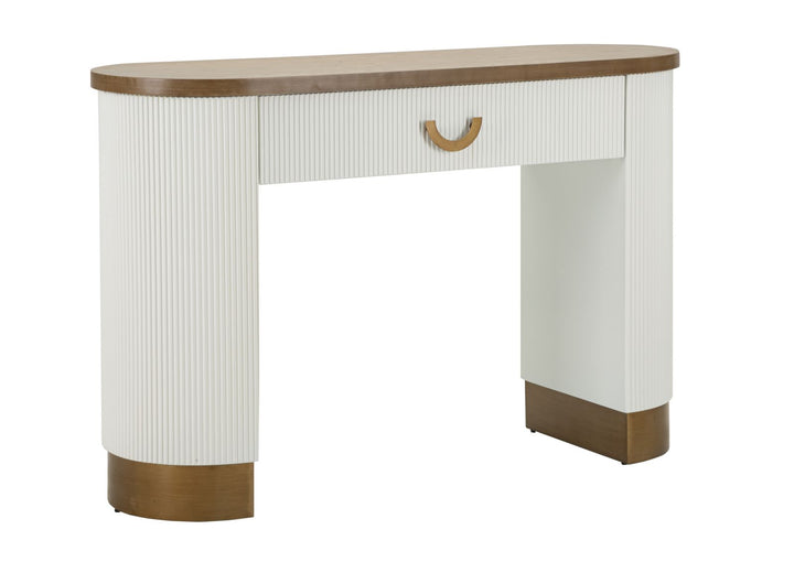 Mesa consola blanca con detalles de madera – Tolosa recibidor moderno