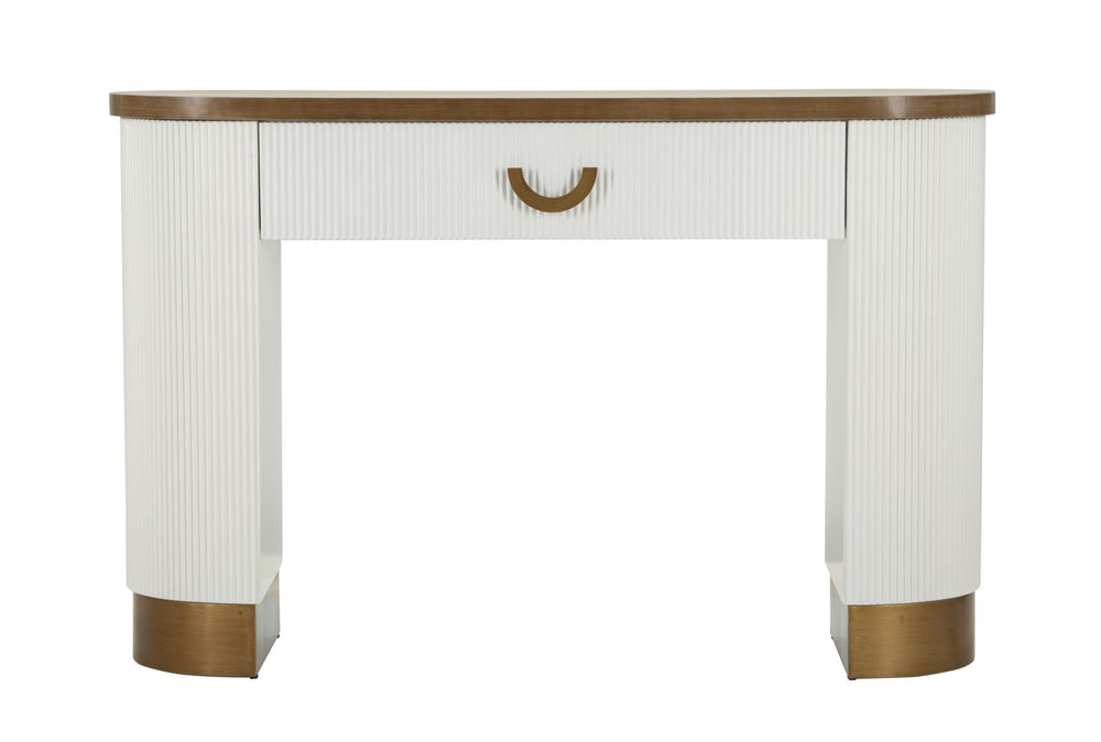 Mesa consola blanca con detalles de madera – Tolosa recibidor moderno