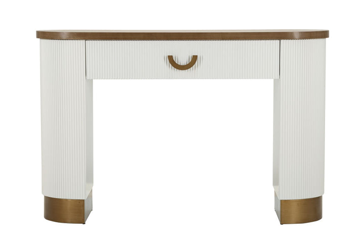 Mesa consola blanca con detalles de madera – Tolosa recibidor moderno