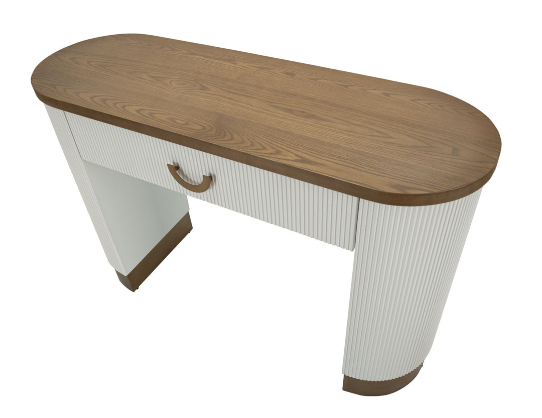 Mesa consola blanca con detalles de madera – Tolosa recibidor moderno